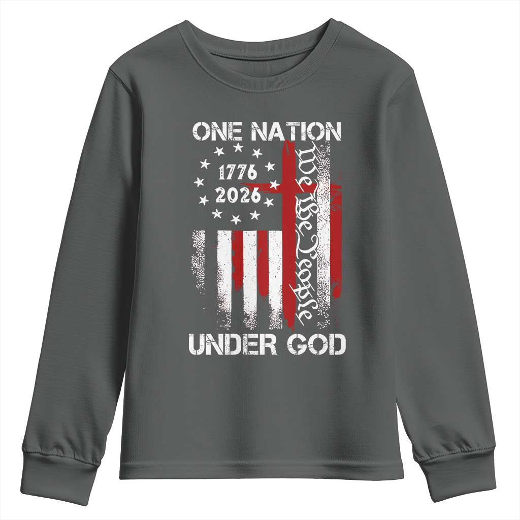 One Nation Under God 250 Years Youth Sweatshirt 250th Anniversary USA TS11 Dark Heather Print Your Wear