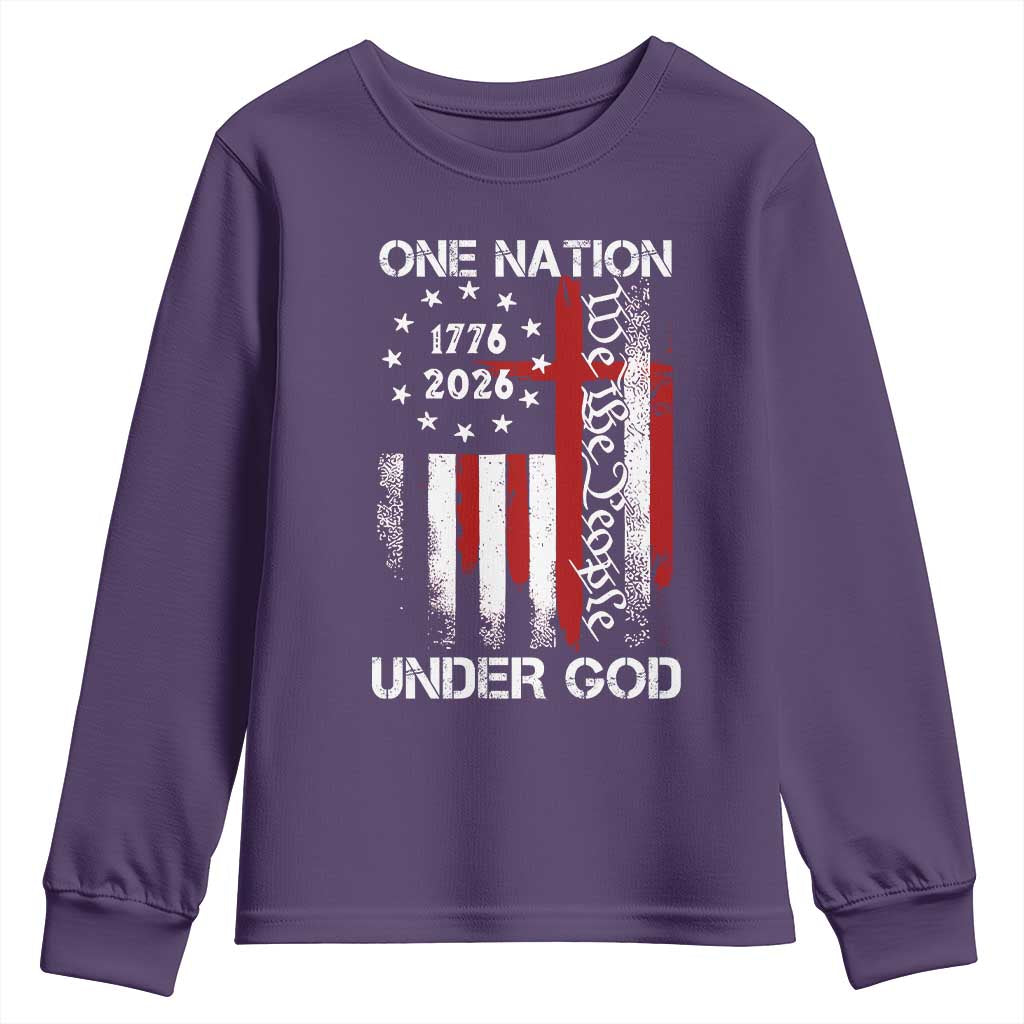 One Nation Under God 250 Years Youth Sweatshirt 250th Anniversary USA TS11 Purple Print Your Wear