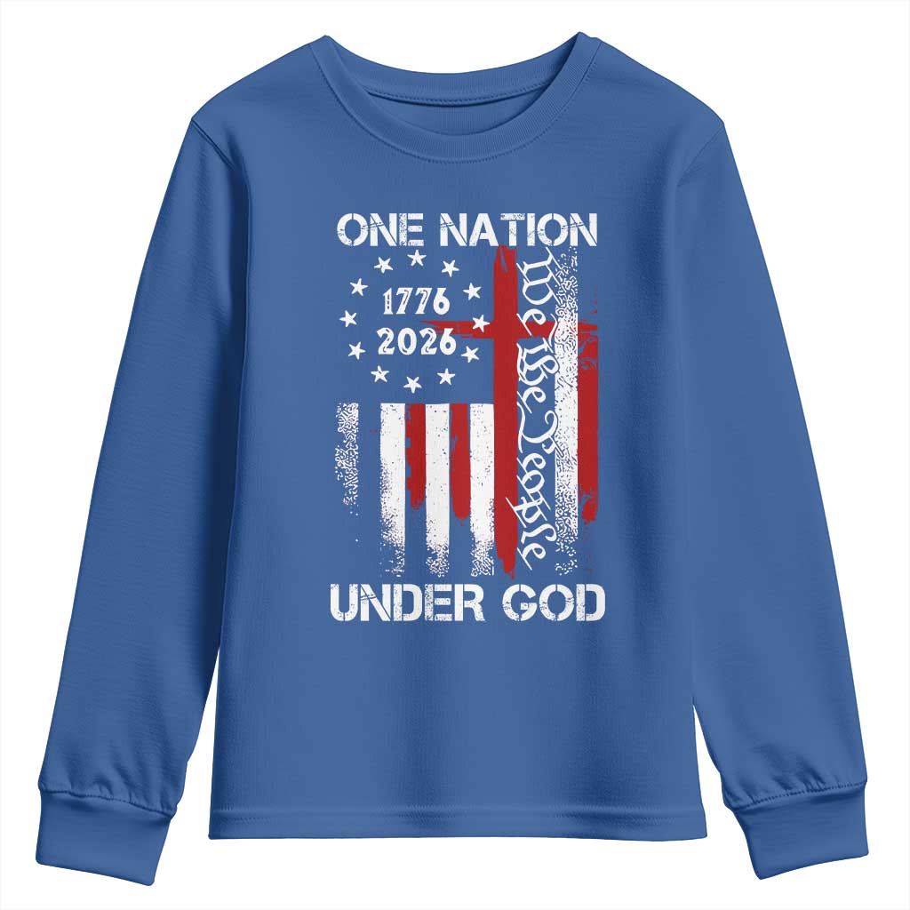 One Nation Under God 250 Years Youth Sweatshirt 250th Anniversary USA TS11 Royal Blue Print Your Wear