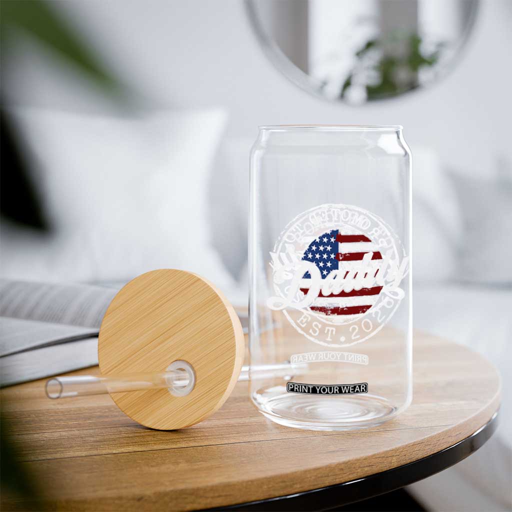 Promoted to Daddy 2026 Glass Can New Dad US Flag Fathers Day TS11 Print Your Wear