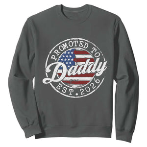 Promoted to Daddy 2026 Sweatshirt New Dad US Flag Fathers Day TS11 Dark Heather Print Your Wear
