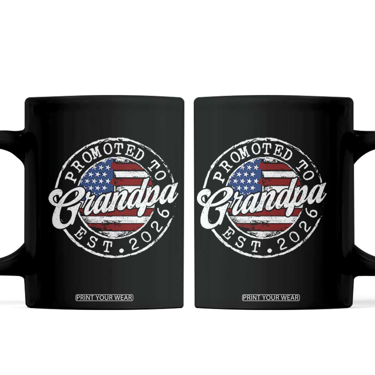 Promoted to Grandpa 2026 Coffee Mug New Grandfather US Flag Fathers Day TS11 Black Print Your Wear