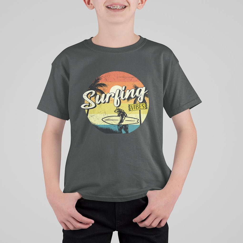 Surfing Lover T Shirt For Kid Surfing Vibes Retro Vintage Summer Vacation TS11 Dark Heather Print Your Wear