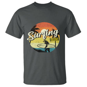 Surfing Lover T Shirt Surfing Vibes Retro Vintage Summer Vacation TS11 Dark Heather Print Your Wear