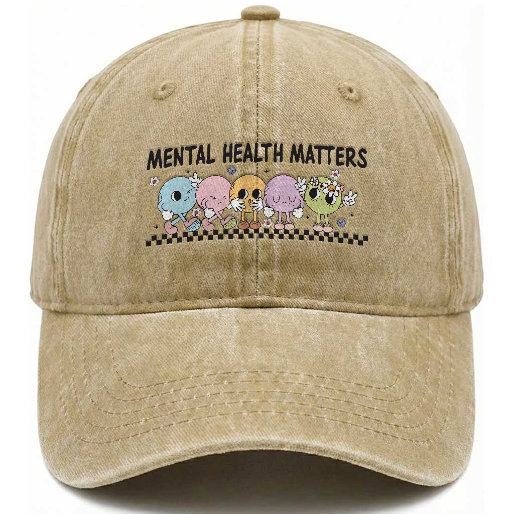 Mental Health Matters Washed Cotton Baseball Cap Brain Illness Awareness Supporter Checkered Stripe