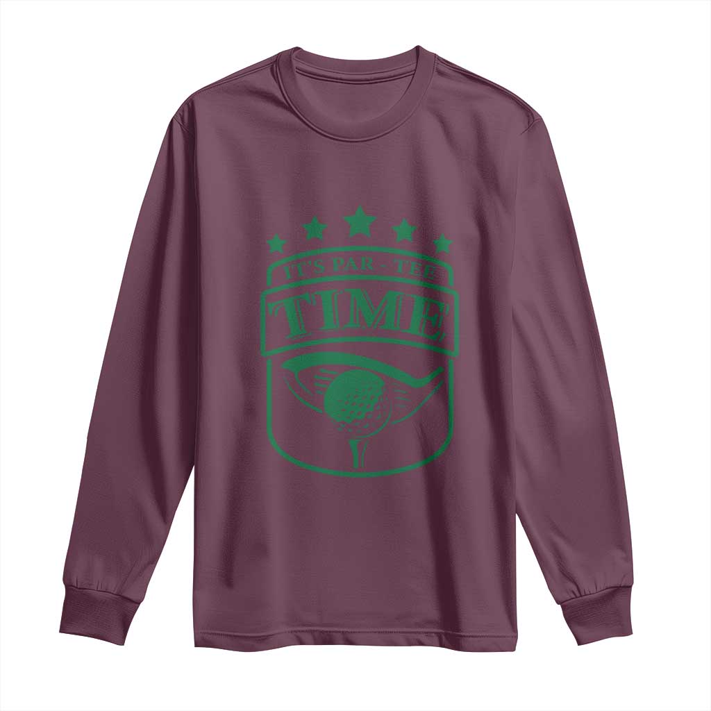 Funny Golf Lover Long Sleeve Shirt Let's Par - Tee Golfing Pun TS11 Maroon Print Your Wear