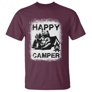 Camping Lover T Shirt Happy Camper Funny Bear Campfire Beer TS11 Maroon Print Your Wear