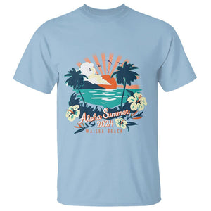 Summer Beach T Shirt Vintage Aloha Summer 2024 Wailea Hibiscus Flower TS11 Light Blue Print Your Wear