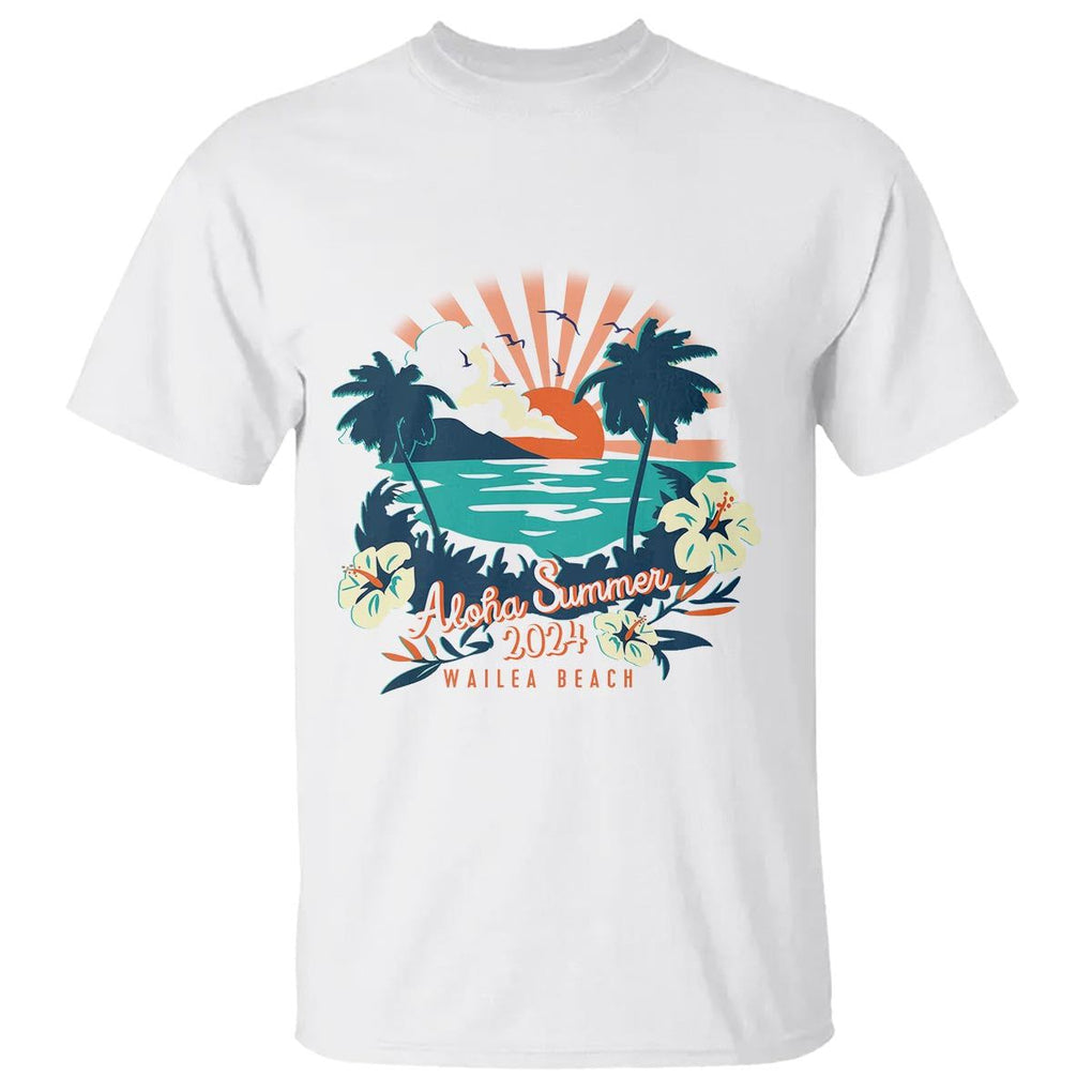 Summer Beach T Shirt Vintage Aloha Summer 2024 Wailea Hibiscus Flower TS11 White Print Your Wear