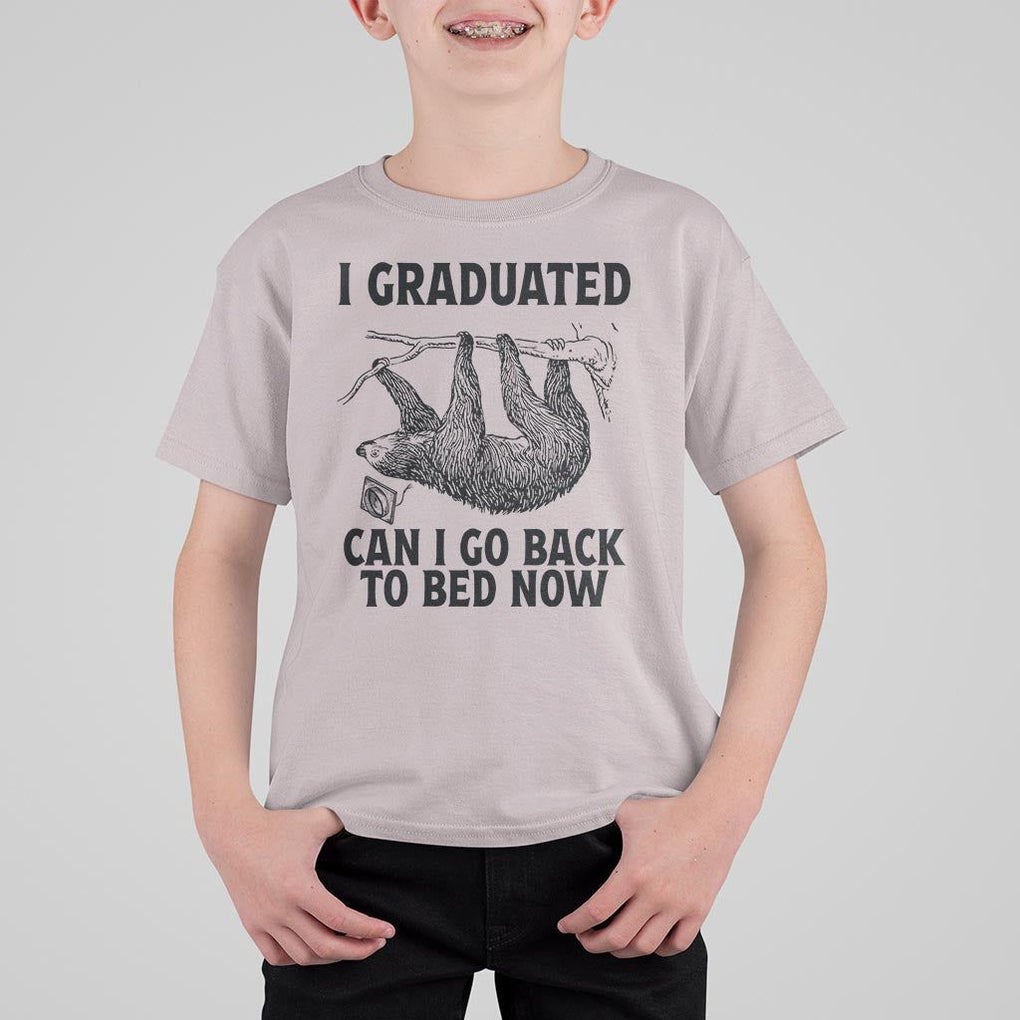 Graduation T Shirt For Kid I Graduated Can I Go Back To Bed Now Cute Sloth TS11 Ice Gray Print Your Wear