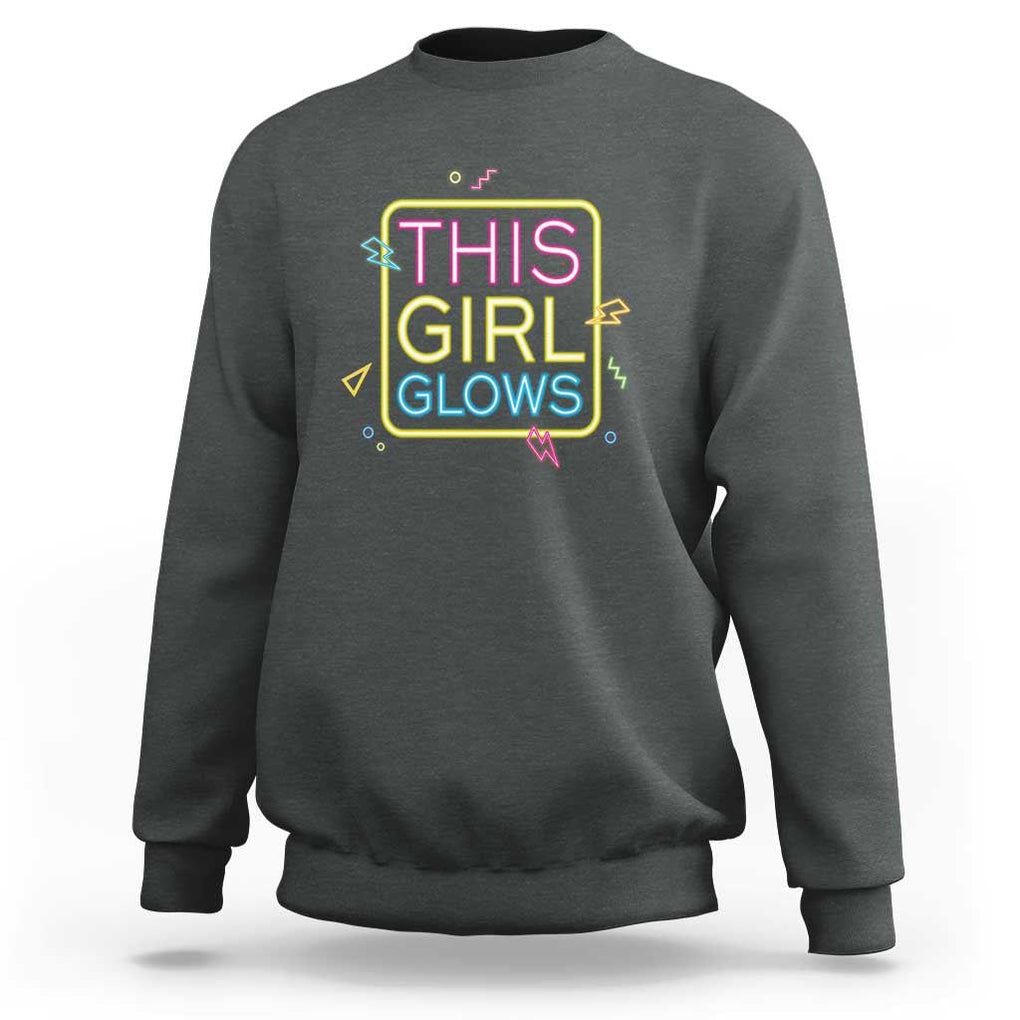 This Girl Glows Sweatshirt Neon Women Party Night TS11 Dark Heather Print Your Wear