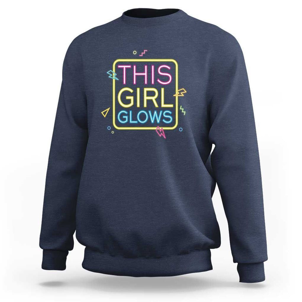 This Girl Glows Sweatshirt Neon Women Party Night TS11 Navy Print Your Wear