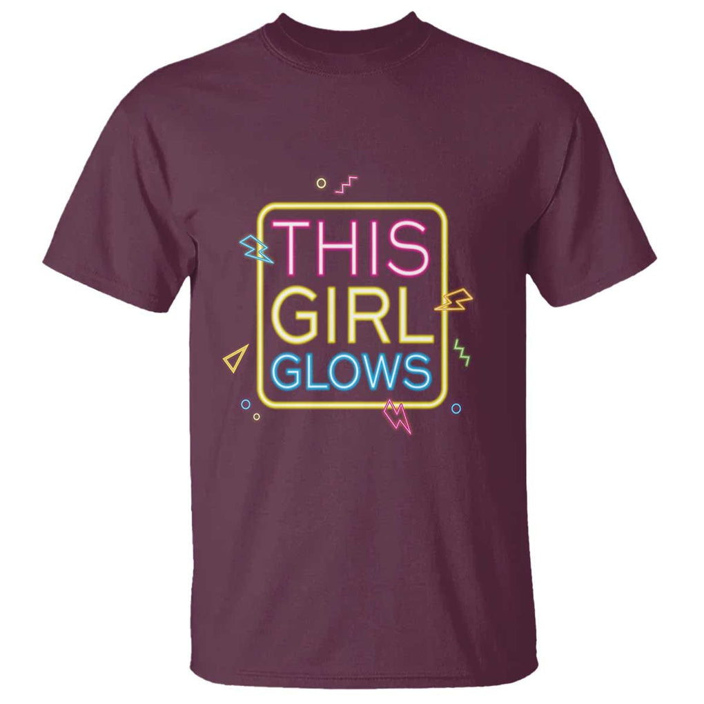 This Girl Glows T Shirt Neon Women Party Night TS11 Maroon Print Your Wear