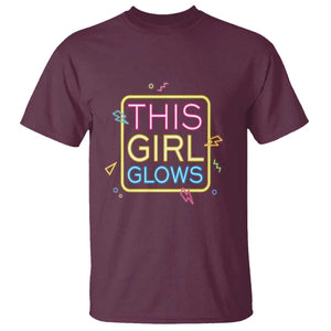 This Girl Glows T Shirt Neon Women Party Night TS11 Maroon Print Your Wear