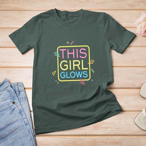 This Girl Glows T Shirt For Women Neon Women Party Night TS11 Dark Forest Green Print Your Wear