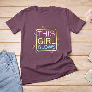 This Girl Glows T Shirt For Women Neon Women Party Night TS11 Maroon Print Your Wear