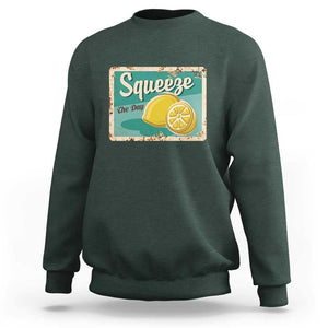 Funny Quote Sweatshirt Squeeze The Day Vintage Lemon TS11 Dark Forest Green Print Your Wear