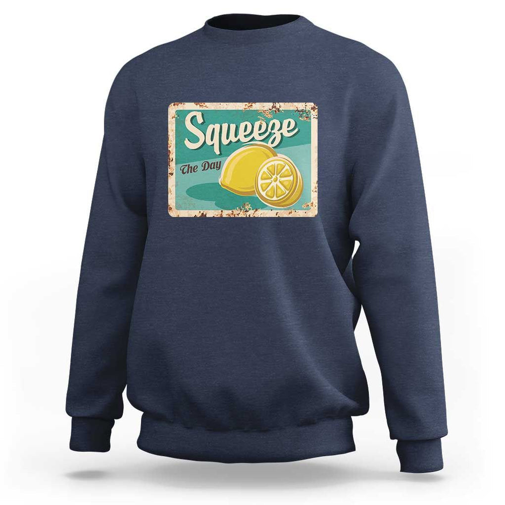 Funny Quote Sweatshirt Squeeze The Day Vintage Lemon TS11 Navy Print Your Wear
