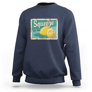 Funny Quote Sweatshirt Squeeze The Day Vintage Lemon TS11 Navy Print Your Wear