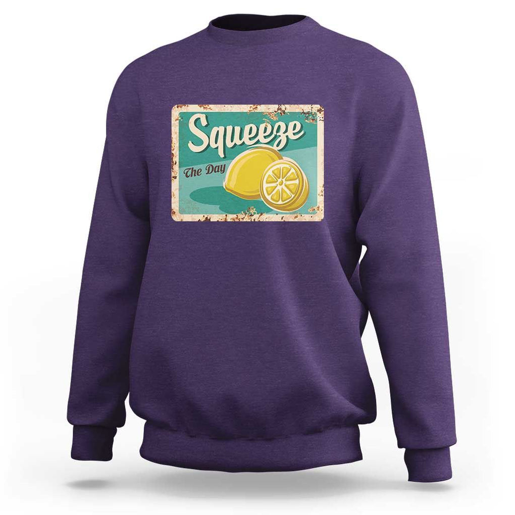 Funny Quote Sweatshirt Squeeze The Day Vintage Lemon TS11 Purple Print Your Wear