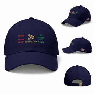 Juneteenth Equality Is Greater Than Division Baseball Cap Equal Rights Math Symbol TS11 Baseball Cap Universal Fit Dark Blue Print Your Wear