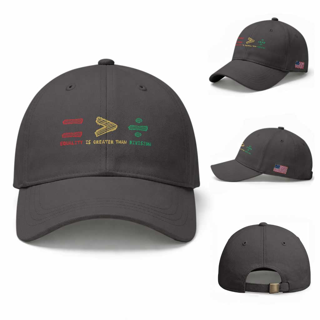Juneteenth Equality Is Greater Than Division Baseball Cap Equal Rights Math Symbol TS11 Baseball Cap Universal Fit Dark Gray Print Your Wear