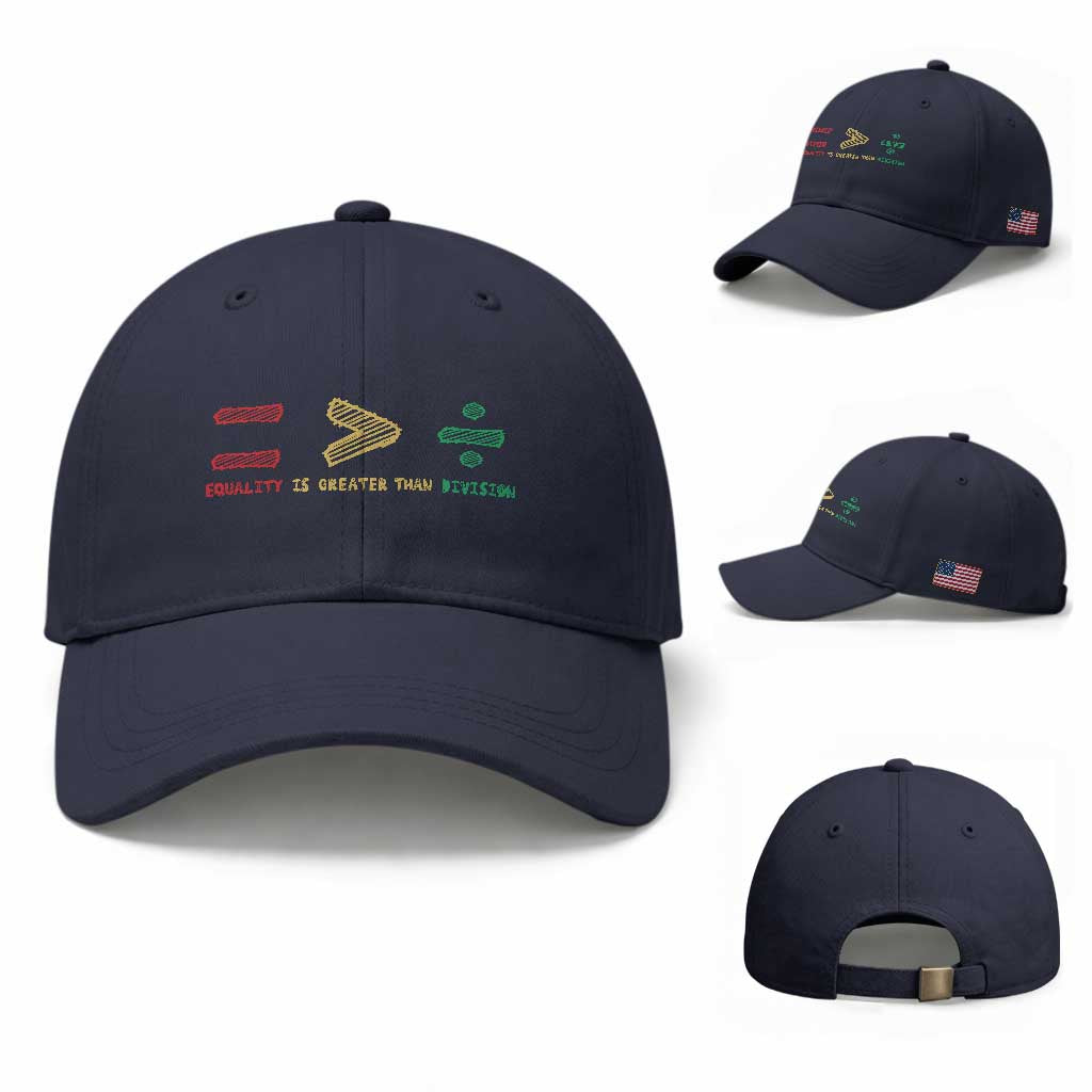 Juneteenth Equality Is Greater Than Division Baseball Cap Equal Rights Math Symbol TS11 Baseball Cap Universal Fit Navy Print Your Wear