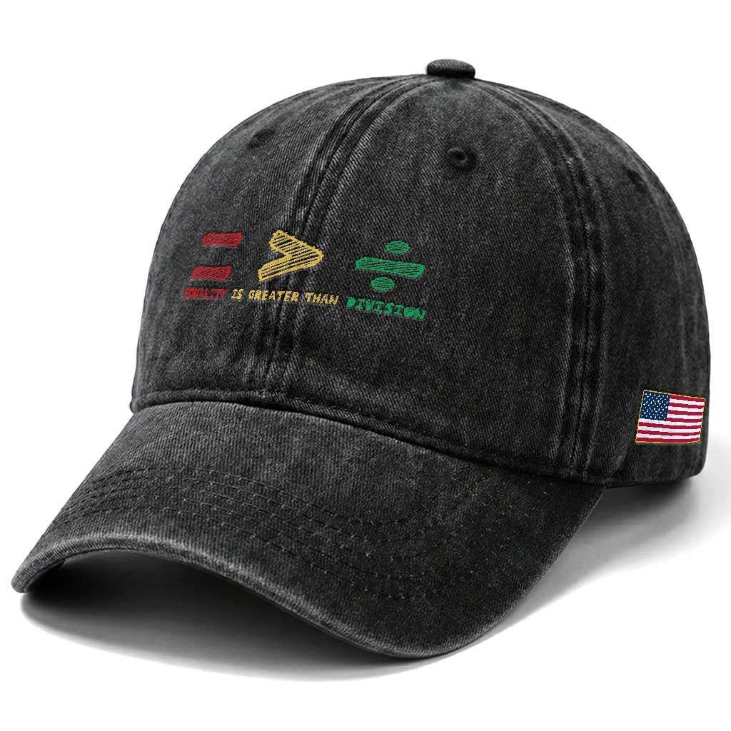 Juneteenth Equality Is Greater Than Division Washed Cotton Baseball Cap Equal Rights Math Symbol TS11 Print Your Wear