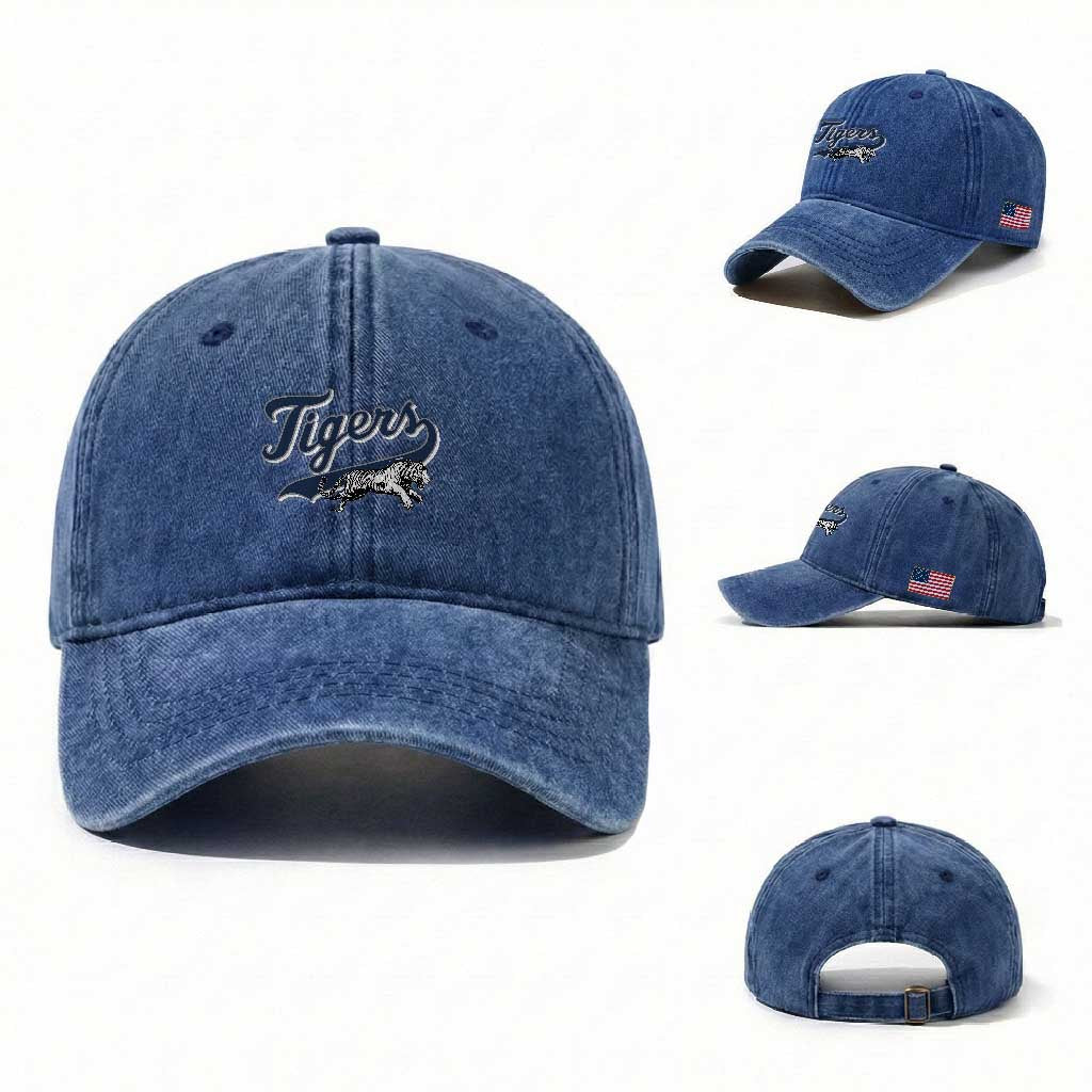 Funny Tiger Lover Sports Name Baseball Washed Cotton Baseball Cap TS11 Washed Cap Universal Fit Royal Blue Print Your Wear
