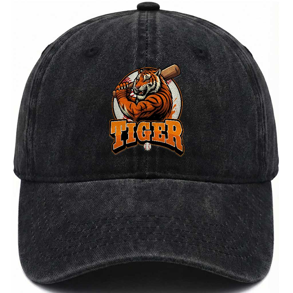 Funny Tiger Lover Baseball Animal Sport Washed Cotton Baseball Cap Inspirational Athletic TS11 Washed Cap Universal Fit Black Print Your Wear
