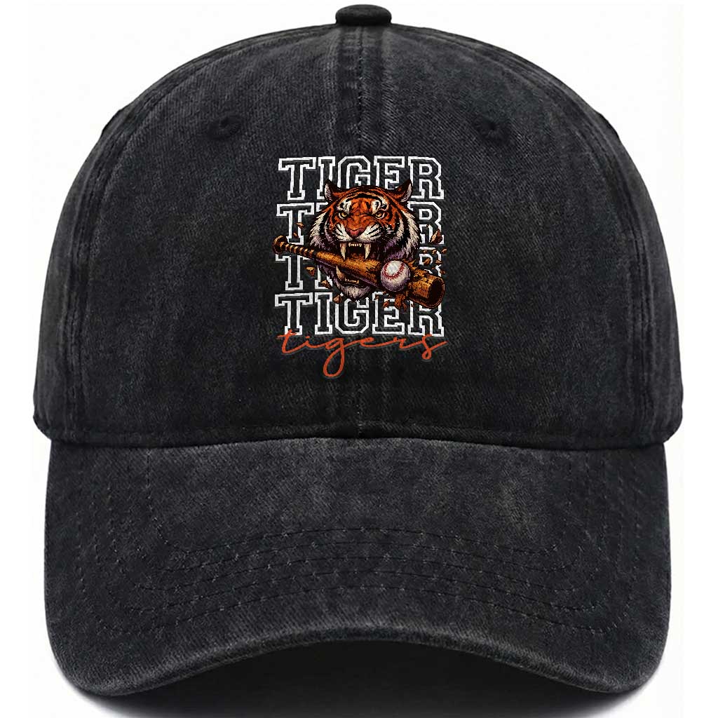 Funny Tiger Lover Baseball Animal Sports Washed Cotton Baseball Cap Inspirational Athletic TS11 Washed Cap Universal Fit Black Print Your Wear