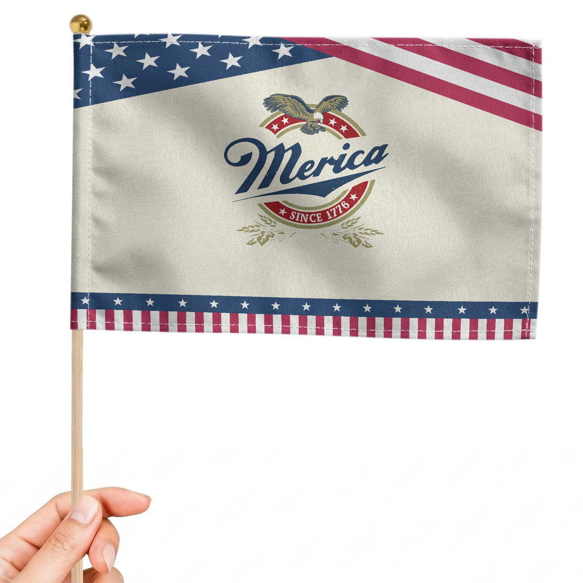 Funny Merica Since 1776 Patriotic Handheld Flag 4th of July Beer Lover Eagle TS11 Modern 8.2