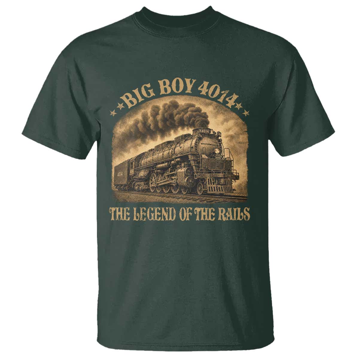 Steam Locomotive Legend of The Rails Train T Shirt TS11 Dark Forest Green Print Your Wear