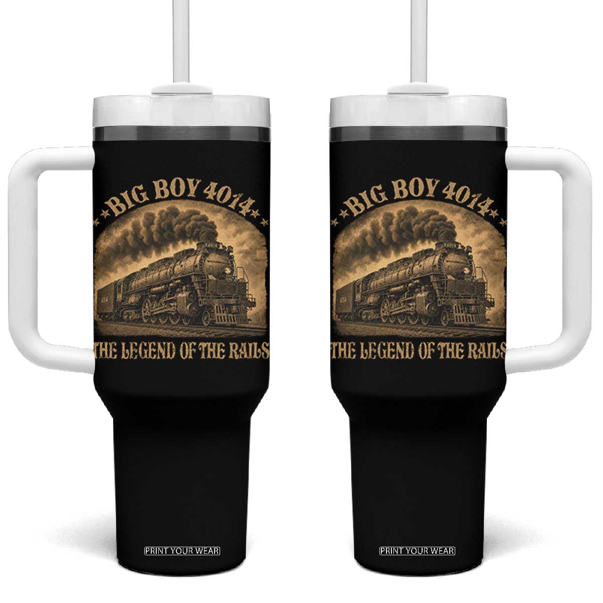 Steam Locomotive Legend of The Rails Train Tumbler With Handle TS11 One Size: 40 oz Black Print Your Wear
