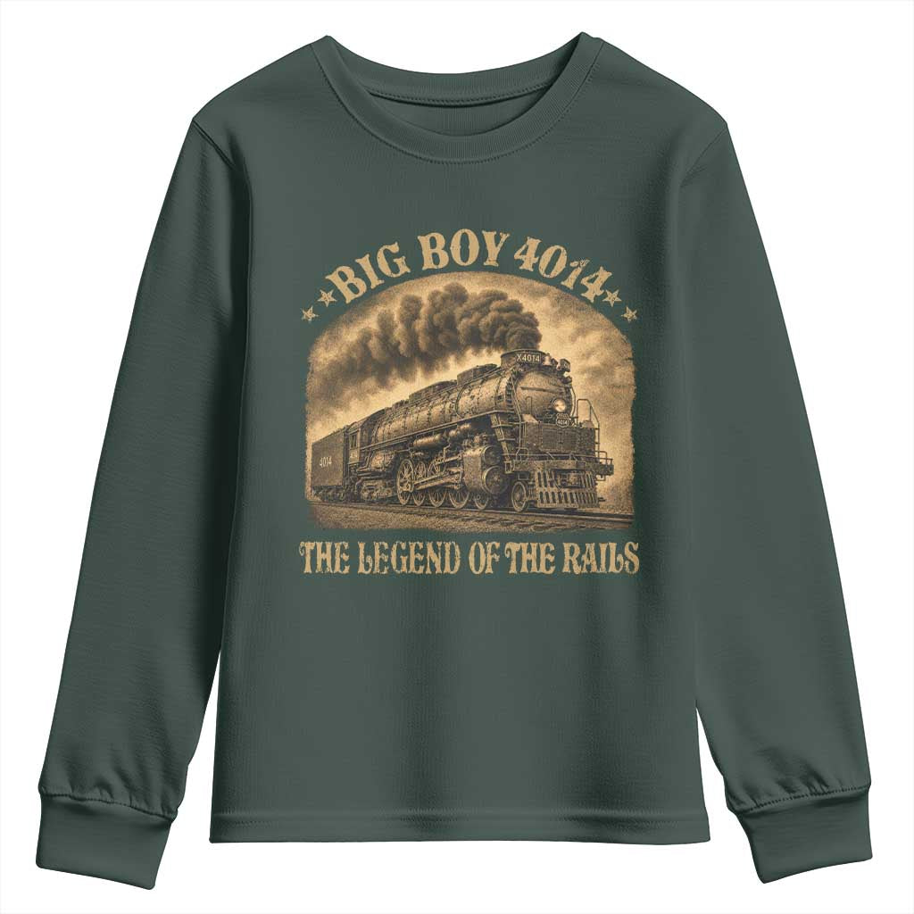 Steam Locomotive Legend of The Rails Train Youth Sweatshirt TS11 Dark Forest Green Print Your Wear