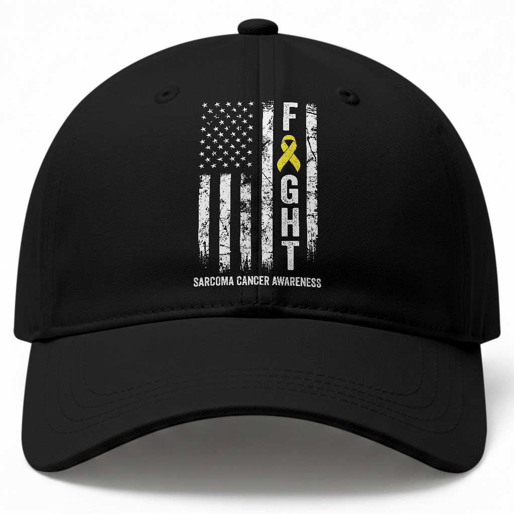 Fight Sarcoma Cancer Awareness Baseball Cap Yellow Ribbon Vintage American Flag TS11 Print Your Wear