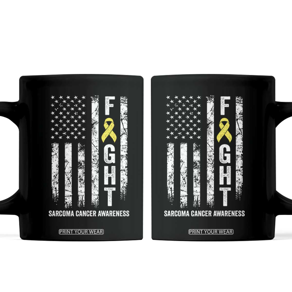 Fight Sarcoma Cancer Awareness Coffee Mug Yellow Ribbon Vintage American Flag TS11 Black Print Your Wear