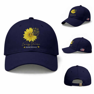 Ewings Sarcoma Awareness Baseball Cap Yellow Flower Petal Ribbons Sunflower TS11 Baseball Cap Universal Fit Dark Blue Print Your Wear