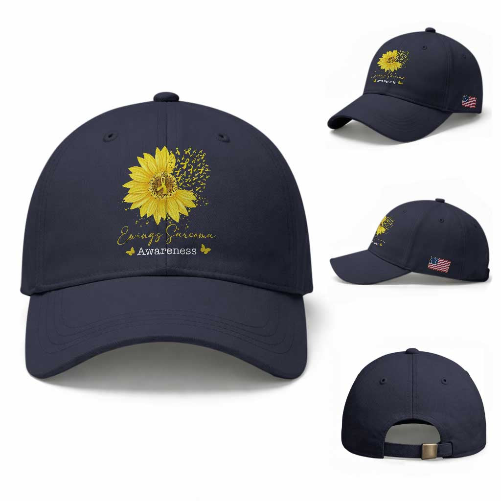 Ewings Sarcoma Awareness Baseball Cap Yellow Flower Petal Ribbons Sunflower TS11 Baseball Cap Universal Fit Navy Print Your Wear