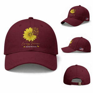 Ewings Sarcoma Awareness Baseball Cap Yellow Flower Petal Ribbons Sunflower TS11 Baseball Cap Universal Fit Maroon Print Your Wear