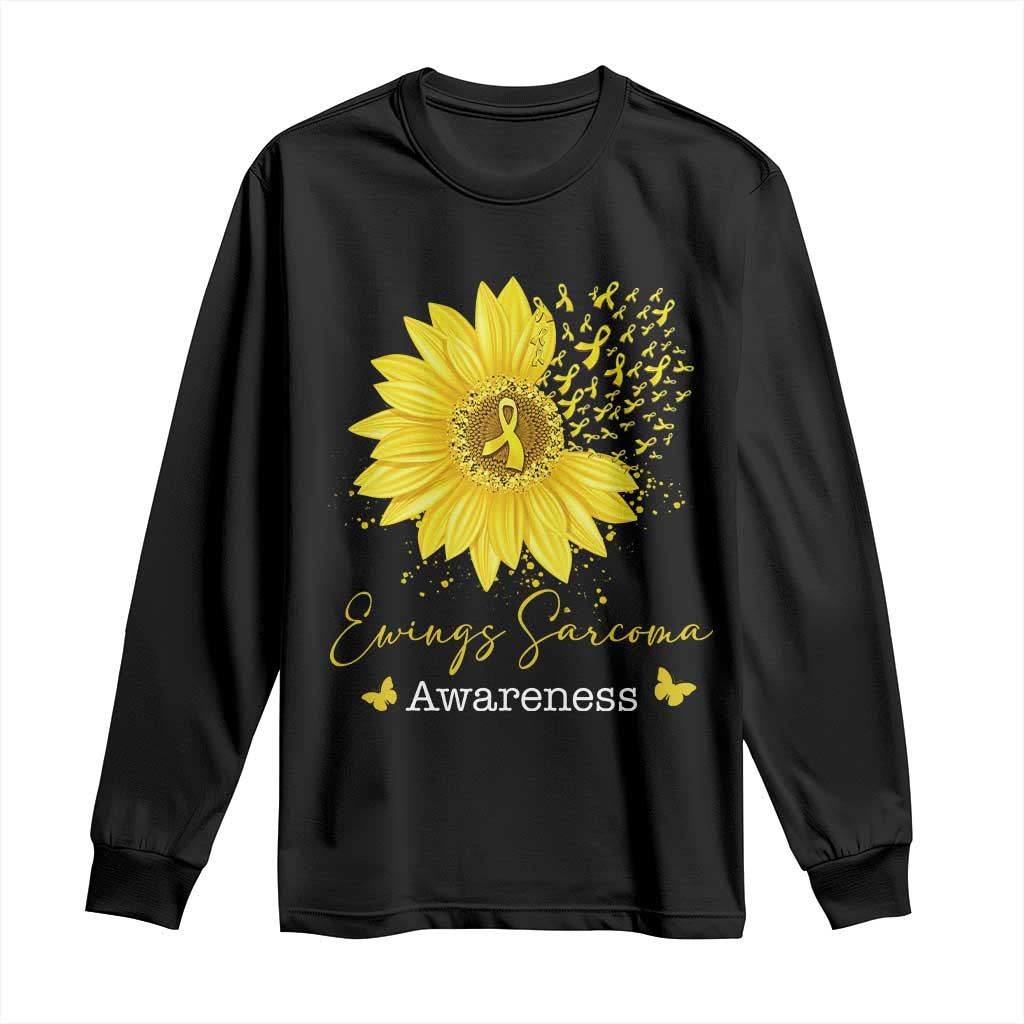 Ewings Sarcoma Awareness Long Sleeve Shirt Yellow Flower Petal Ribbons Sunflower TS11 Black Print Your Wear