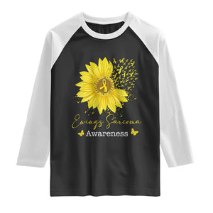 Ewings Sarcoma Awareness Raglan Shirt Yellow Flower Petal Ribbons Sunflower TS11 Black White Print Your Wear