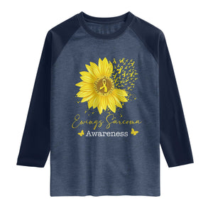 Ewings Sarcoma Awareness Raglan Shirt Yellow Flower Petal Ribbons Sunflower TS11 Heather Denim Navy Print Your Wear