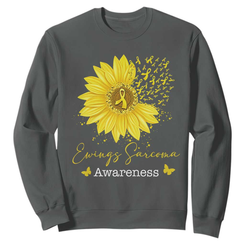 Ewings Sarcoma Awareness Sweatshirt Yellow Flower Petal Ribbons Sunflower TS11 Dark Heather Print Your Wear