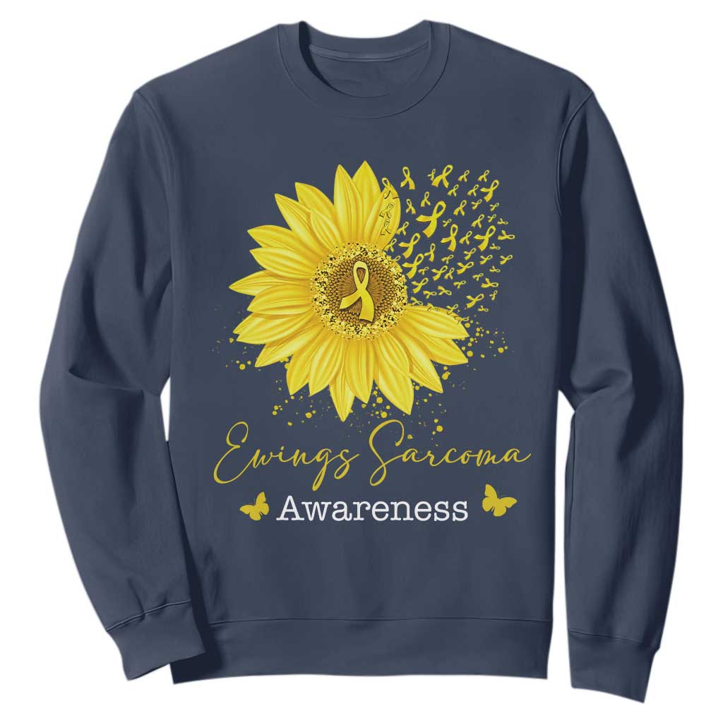 Ewings Sarcoma Awareness Sweatshirt Yellow Flower Petal Ribbons Sunflower TS11 Navy Print Your Wear