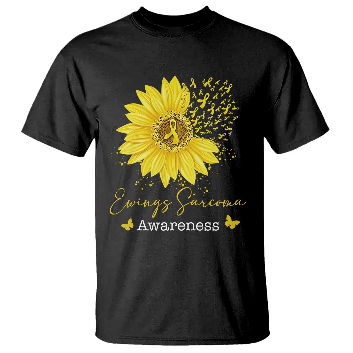 Ewings Sarcoma Awareness T Shirt Yellow Flower Petal Ribbons Sunflower TS11 Black Print Your Wear