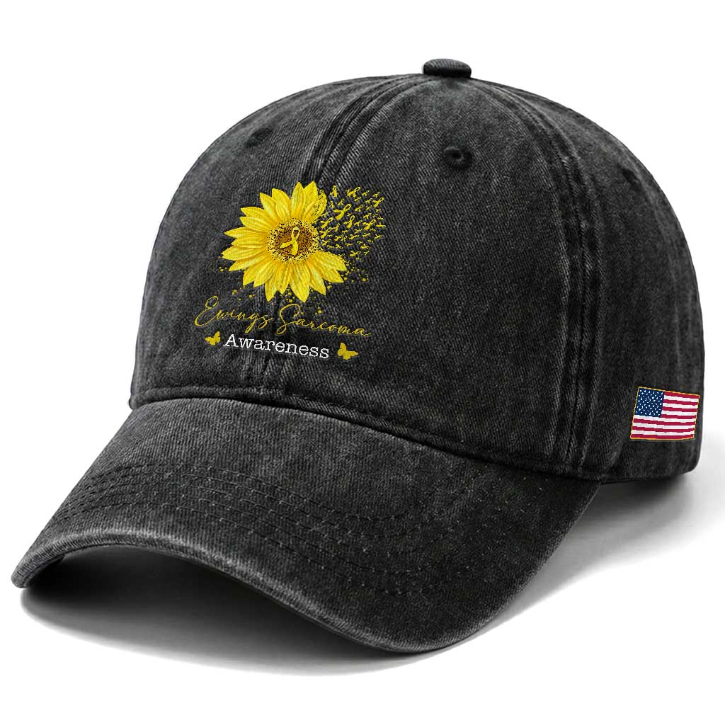 Ewings Sarcoma Awareness Washed Cotton Baseball Cap Yellow Flower Petal Ribbons Sunflower TS11 Print Your Wear
