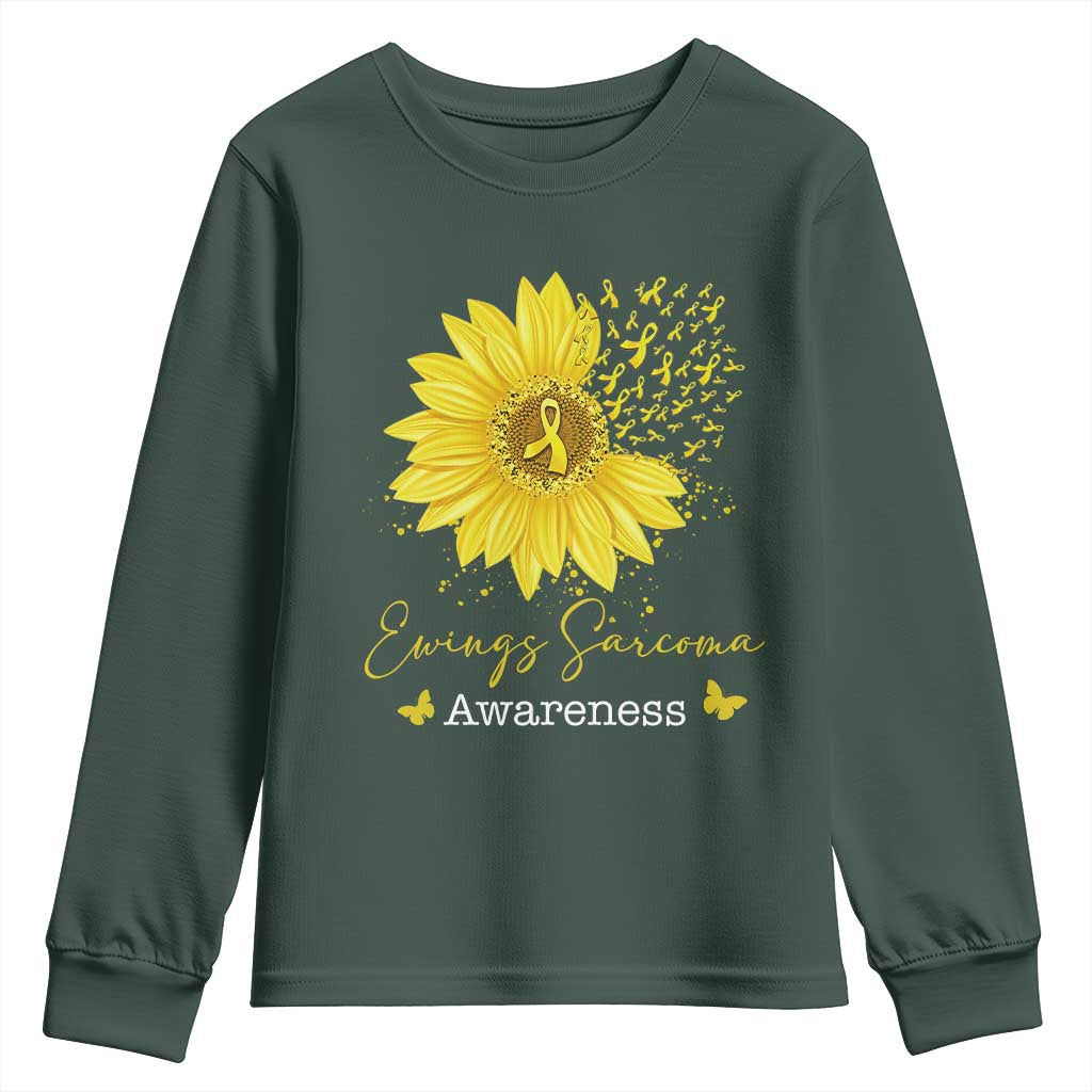 Ewings Sarcoma Awareness Youth Sweatshirt Yellow Flower Petal Ribbons Sunflower TS11 Dark Forest Green Print Your Wear