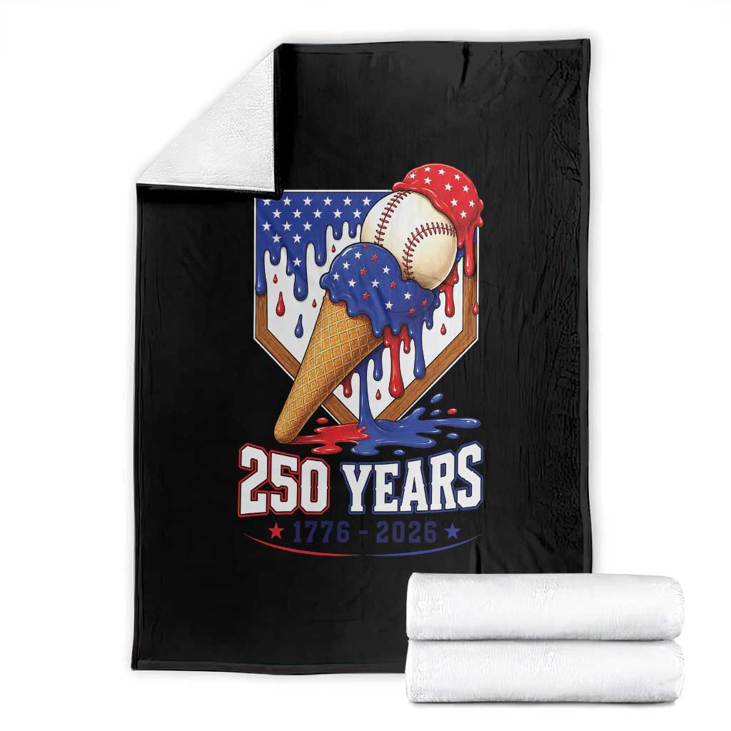 250 Years Baseball Ice Cream Drip 4th of July USA Flag Throw Blanket TS11 Black Print Your Wear