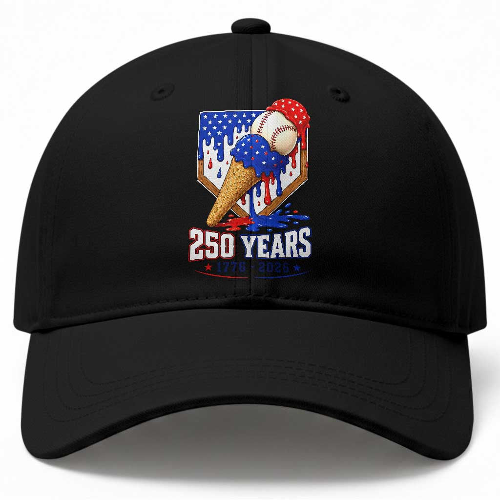 250 Years Baseball Ice Cream Drip 4th of July USA Flag Baseball Cap TS11 Print Your Wear